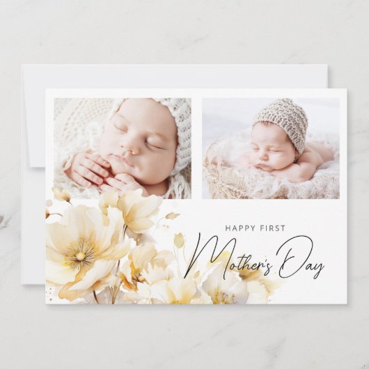 Elegant Flower First Moederdag 2 Foto's Flat Kaart (Voorkant)