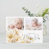 Elegant Flower First Moederdag 2 Foto's Flat Kaart (Staand voorkant)