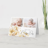 Elegant Flower First Moederdag 2 foto's Kaart (Voorkant)