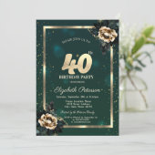 Elegant Flower Gold Lijst Sterren Groen 40ste Kaart (Staand voorkant)