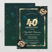 Elegant Flower Gold Lijst Sterren Groen 40ste Kaart (Voorkant / Achterkant)