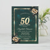 Elegant Flower Gold Lijst Sterren Groen 50ste Kaart (Staand voorkant)