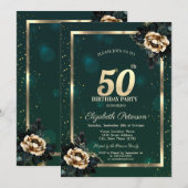 Elegant Flower Gold Lijst Sterren Groen 50ste Kaart (Voorkant / Achterkant)
