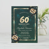 Elegant Flower Gold Lijst Sterren Groen 60ste Kaart (Staand voorkant)