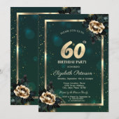 Elegant Flower Gold Lijst Sterren Groen 60ste Kaart (Voorkant / Achterkant)