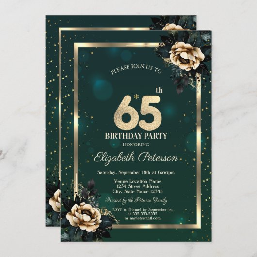 Elegant Flower Gold Lijst Sterren Groen 65e Kaart (Voorkant / Achterkant)