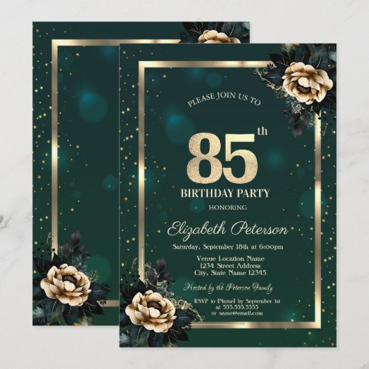 Elegant Flower Gold Lijst Sterren Groen 85e Kaart (Voorkant / Achterkant)