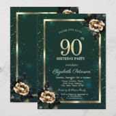 Elegant Flower Gold Lijst Sterren Groen 90th Kaart (Voorkant / Achterkant)