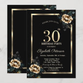 Elegant Flower Gold Lijst Zwart 30e Verjaardag Kaart (Voorkant / Achterkant)