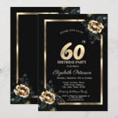 Elegant Flower Gold Lijst Zwart 60e Verjaardag Kaart (Voorkant / Achterkant)