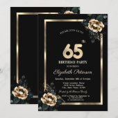 Elegant Flower Gold Lijst Zwart 65e Verjaardag Kaart (Voorkant / Achterkant)
