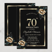 Elegant Flower Gold Lijst Zwart 70e Verjaardag Kaart (Voorkant / Achterkant)