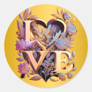 Elegant Flower, Heart and Golden Love Ronde Sticker