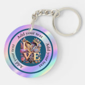 Elegant Flower, Heart and Golden Love Sleutelhanger (Achterkant)