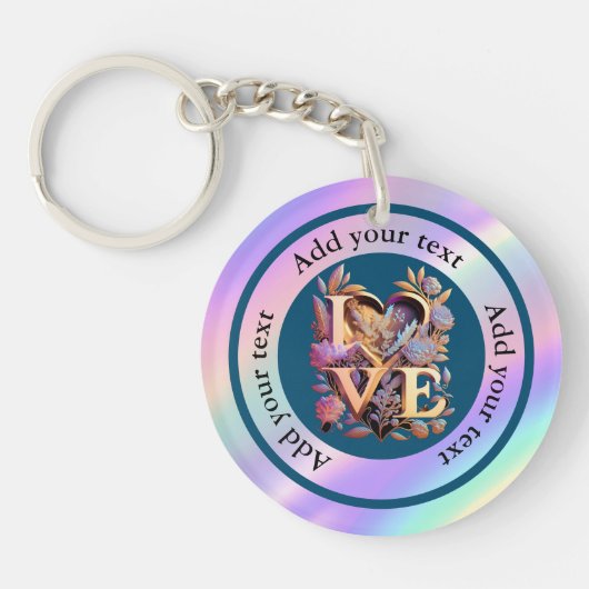 Elegant Flower, Heart and Golden Love Sleutelhanger (Voorkant)