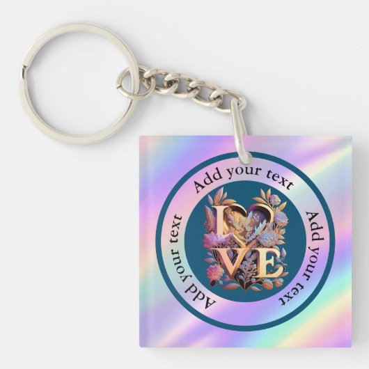 Elegant Flower, Heart and Golden Love Sleutelhanger (Voorkant)