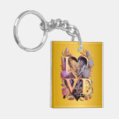 Elegant Flower, Heart and Golden Love Sleutelhanger (Voorkant Links)