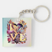 Elegant Flower, Heart and Golden Love Sleutelhanger (Achterkant)