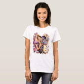 Elegant Flower, Heart and Golden Love T-shirt (Voorkant volledig)