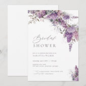 Elegant Flower Lila Bridal Shower Invitation Kaart (Voorkant / Achterkant)