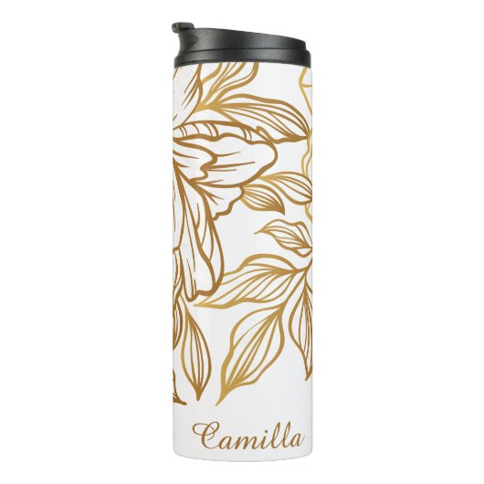 Elegant Flower Pattern aangepaste monogram tumbler Thermosbeker (Geroteerd rechts)