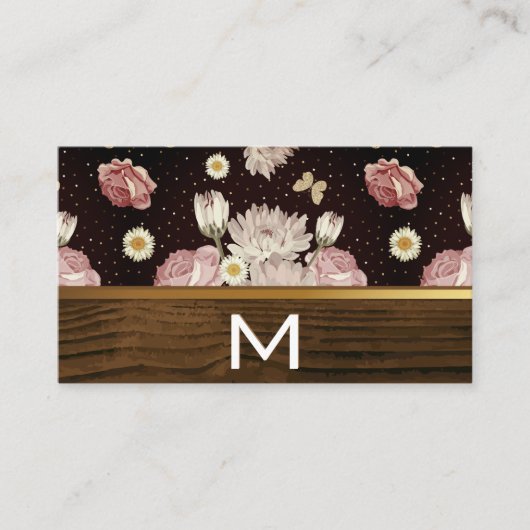 Elegant Flower Pattern Butterfly | Goudhouttrim Visitekaartje (Voorkant)