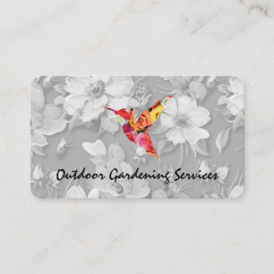 Elegant Flower Pattern Grey and Hummingbird Visitekaartje