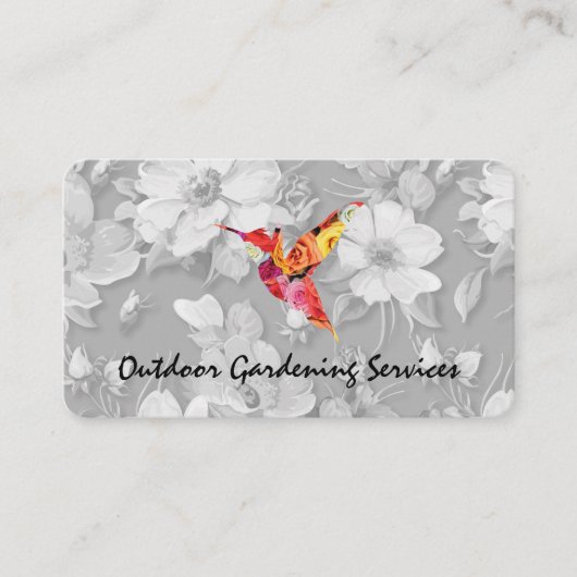 Elegant Flower Pattern Grey and Hummingbird Visitekaartje (Voorkant)