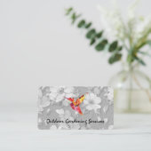 Elegant Flower Pattern Grey and Hummingbird Visitekaartje (Staand voorkant)