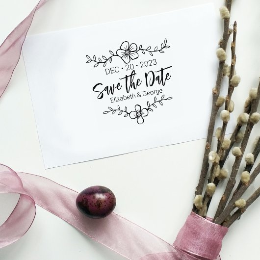 Elegant Flower Save the Date Wedding Rubberstempel