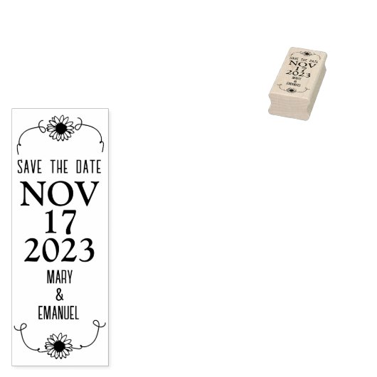Elegant Flower Save the Date Wedding Rubberstempel (Gestempeld)