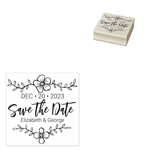 Elegant Flower Save the Date Wedding Rubberstempel (Gestempeld)