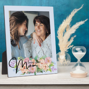 Elegant Flower Script Love You mam Photo Plaque Fotoplaat