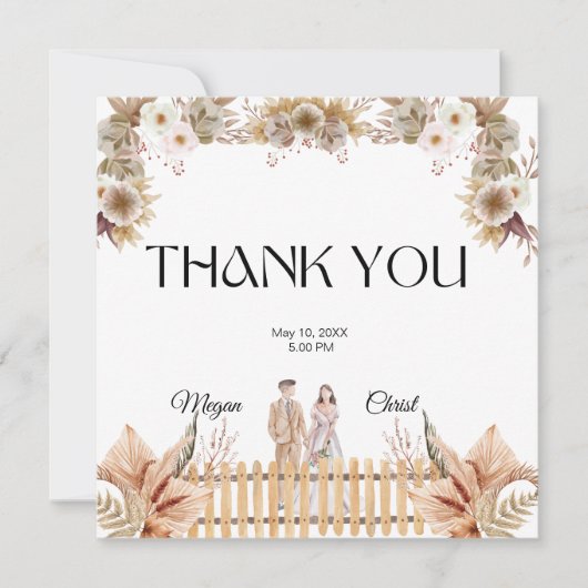 Elegant flower summer wedding bedankkaart (Voorkant)