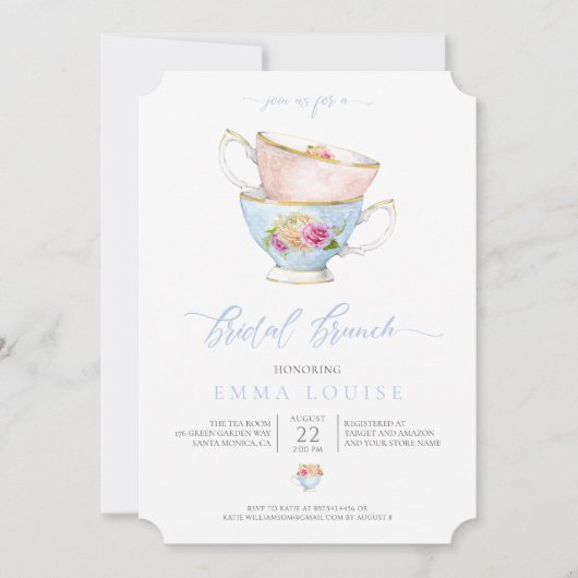 Elegant Flower Tea Bridal Brunch Invitation Kaart (Voorkant)