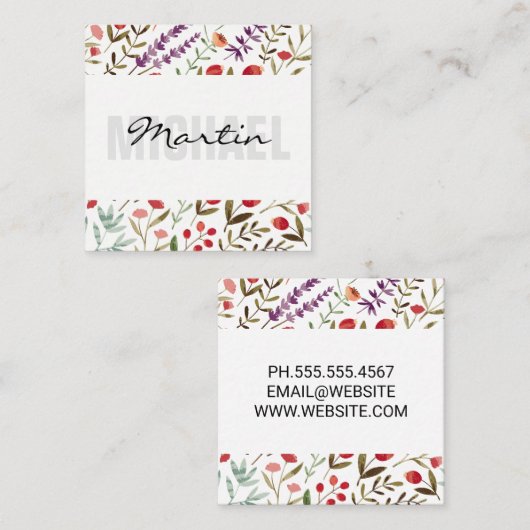 Elegant Flower Trim Pattern Vierkante Visitekaartje (Voorkant / Achterkant)