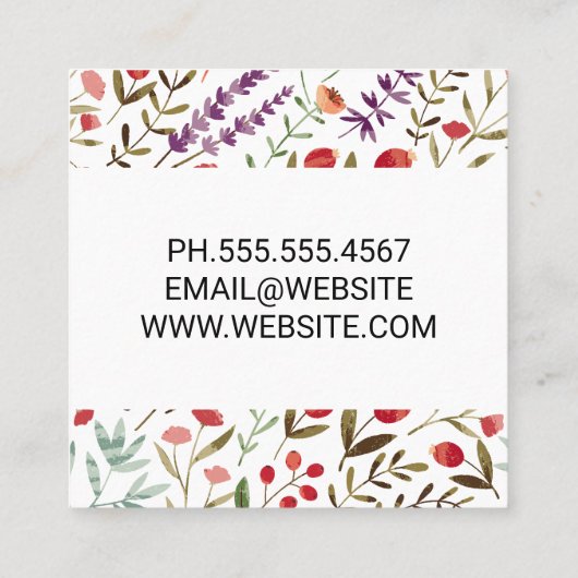 Elegant Flower Trim Pattern Vierkante Visitekaartje (Achterkant)