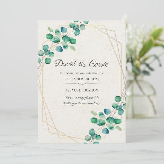 Elegant Flower Wedding Invitation Kaart (Staand voorkant)