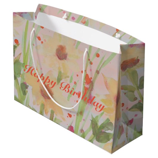 Elegant Flowered Happy Birthday Groot Cadeauzakje (Achterkant Gekanteld)