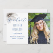 Elegant Flowers Afstudeerder Fotoaankondiging blau Aankondiging (Voorkant)