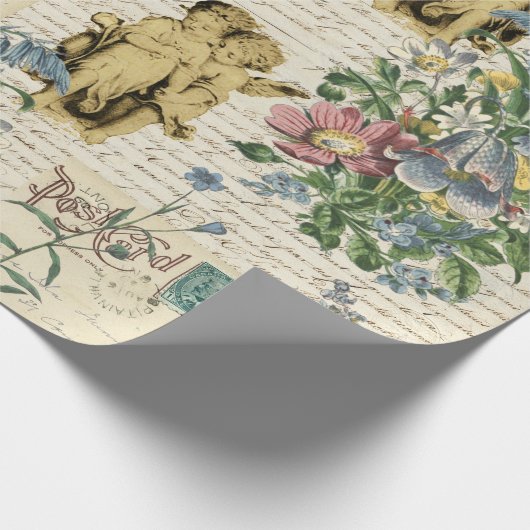Elegant  Flowers Angels Old Script Cadeaupapier (Hoek)