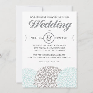 Elegant  Flowers Aqua Wedding Invitation Kaart