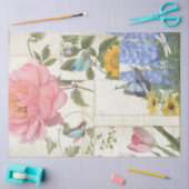 Elegant Flowers Blue Pink Butterfly Bird Decoupage Tissuepapier (Craft)