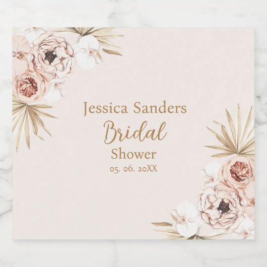 Elegant Flowers Boho Bridal Shower Sparkling Wijnetiket (Enkel label)