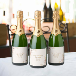 Elegant Flowers Boho Bridal Shower Sparkling Wijnetiket