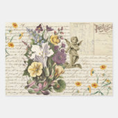 Elegant  Flowers Cherub Angels Old Script Inpakpapier Vel (Voorkant 2)