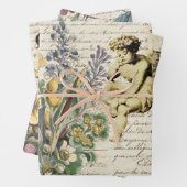 Elegant Flowers Cherub Angels Old Script Inpakpapier Vel (In situ)