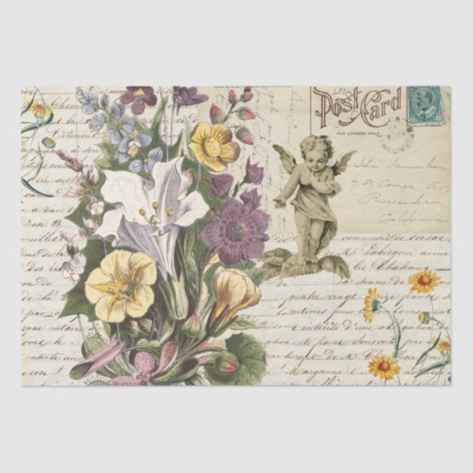 Elegant Flowers Cherub Script-weefselpapier Tissuepapier (Voorkant)