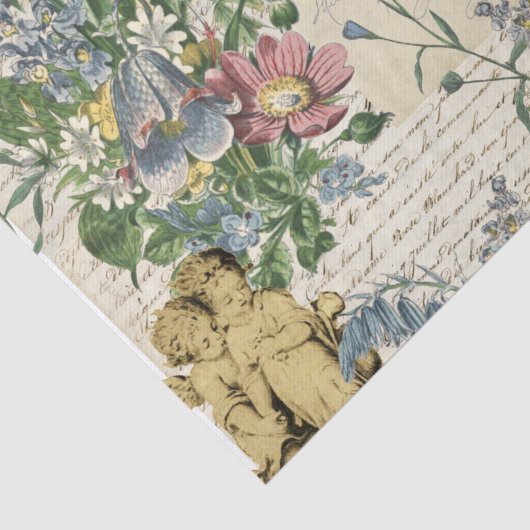 Elegant  Flowers Cherubs Old Script Tissuepapier (Detail)