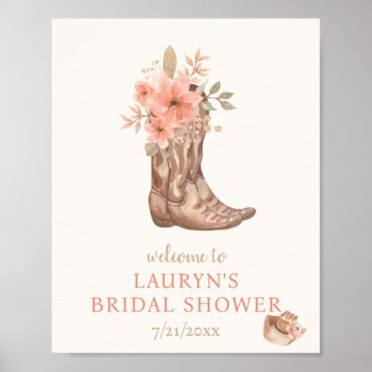 Elegant Flowers Cowgirl Vrijgezellenfeest Welkom Poster (Voorkant)